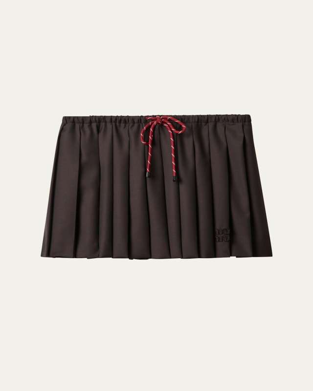 Pleated Drawstring Mini Skirt